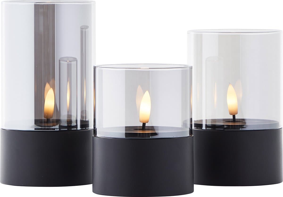 Brilliant Bougie Led Kaarsen, Set Van 3, Zwart/Rookglas