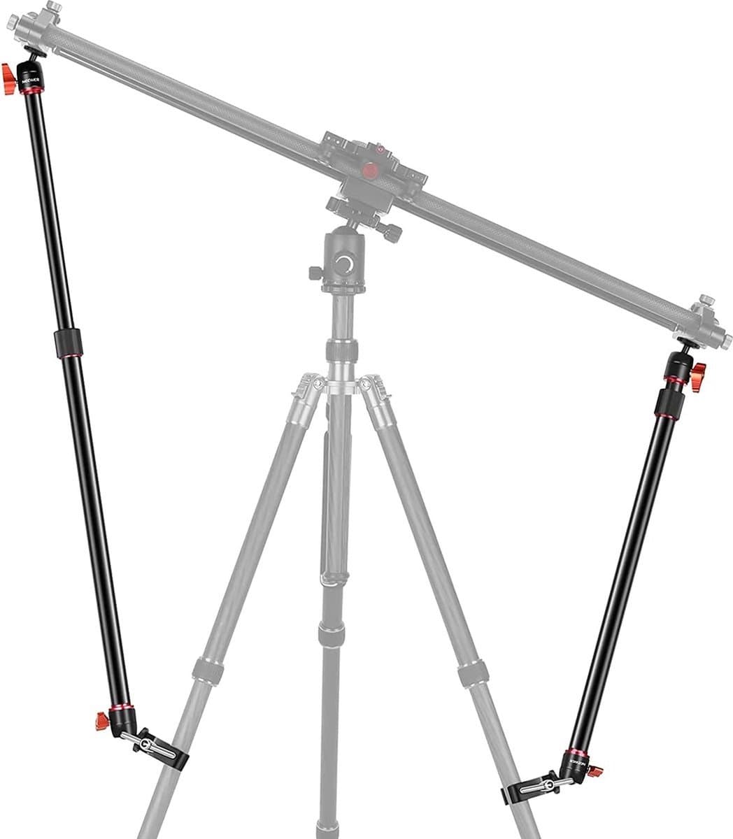 Camera Slider Ondersteuningsarm, 2 Stuks, Verstelbare Tripod Stabiliteitsarm van Aluminiumlegering, Uitschuifbare Stangen voor Camera en Video met C Clips en Balhoofd - X01NSK229