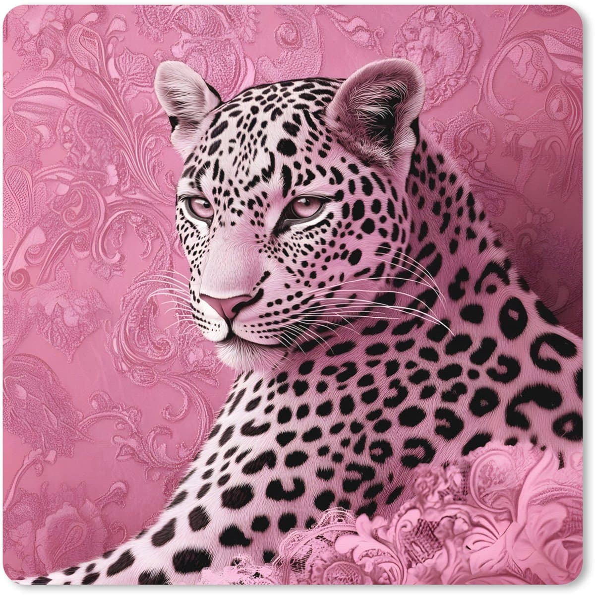 Muismat XXL 50x50 cm - Bureau onderlegger - Bureau mat Panter - Luxe - Roze - Bureaumat - Gaming mousepad xl - Bureaulegger groot - Computer deskmat