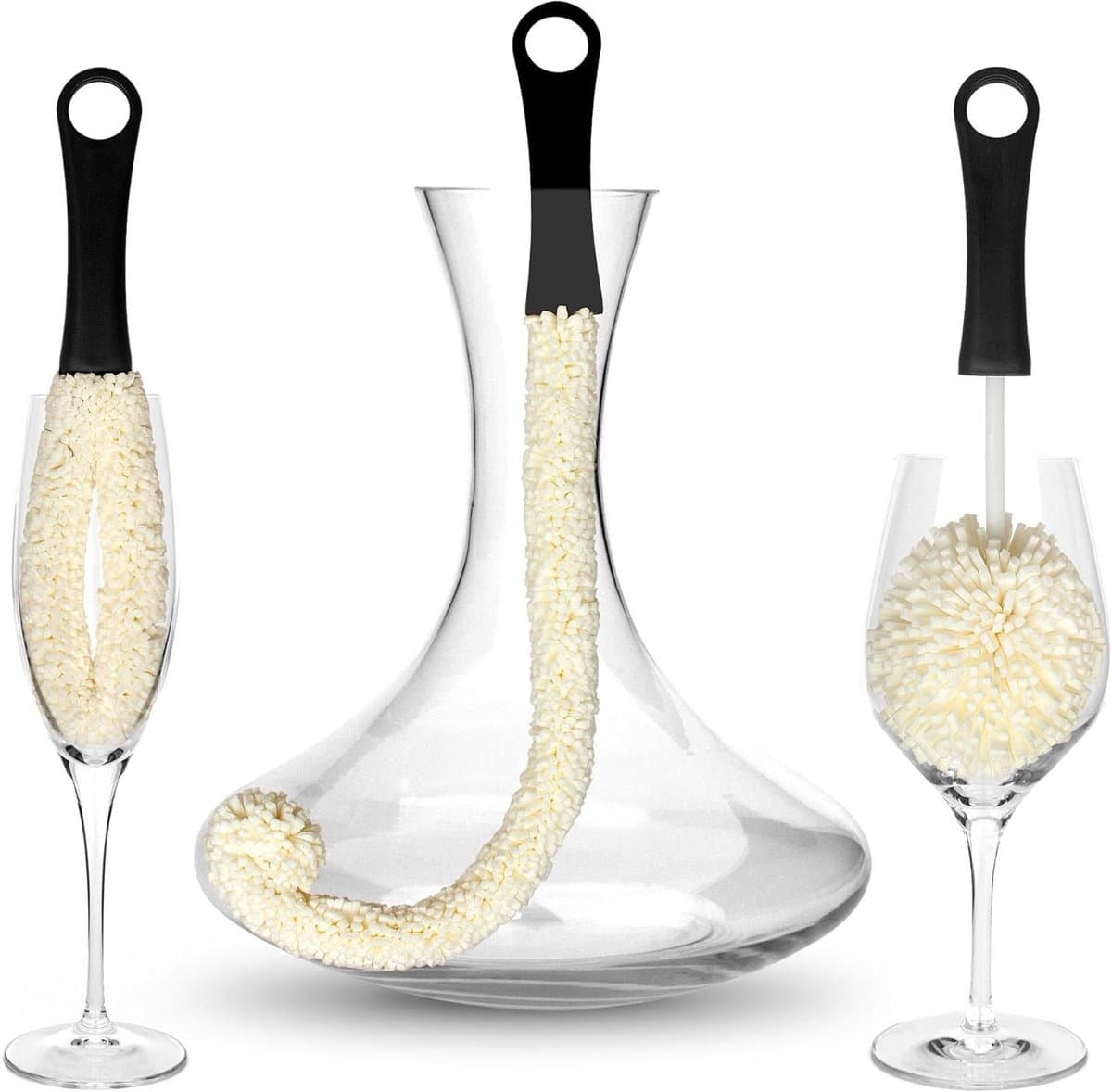 Set van 3 - Buigzame reinigingsborstel voor karaf & glazen - Ideaal voor glaswerk, decanters, babyflessen en meer