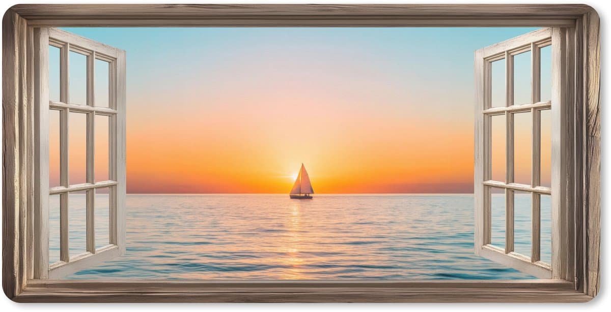 Muismat XXL 120x60 cm - Bureau onderlegger - Bureau mat Doorkijk - Zee - Boot - Zonsondergang - Bureaumat - Gaming mousepad xl - Bureaulegger groot - Computer deskmat