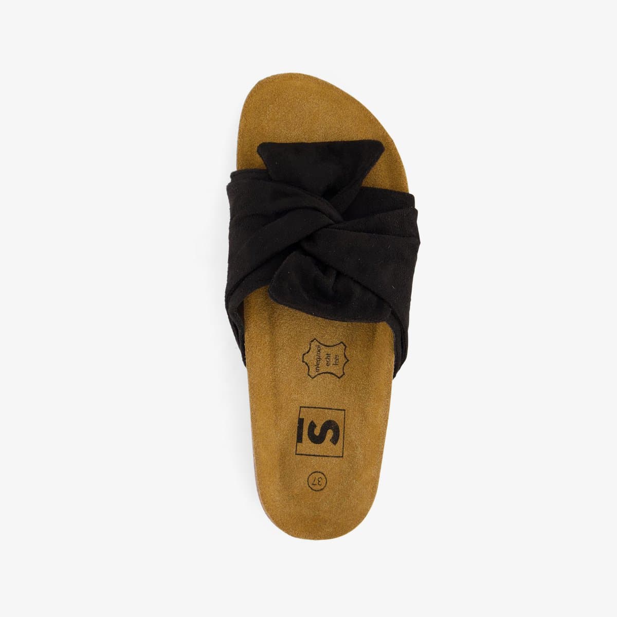 Dames bio slippers zwart met strik - Maat 39