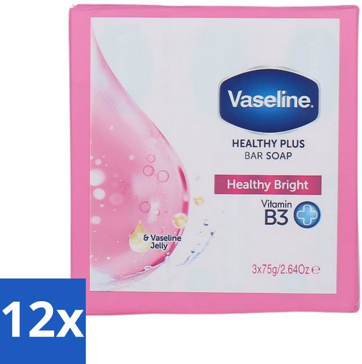 Vaseline - Healthy Bright - Zeeptablet - Reinigend & Verzorgend - 3x75 ml - Voordeelverpakking - 12 stuks