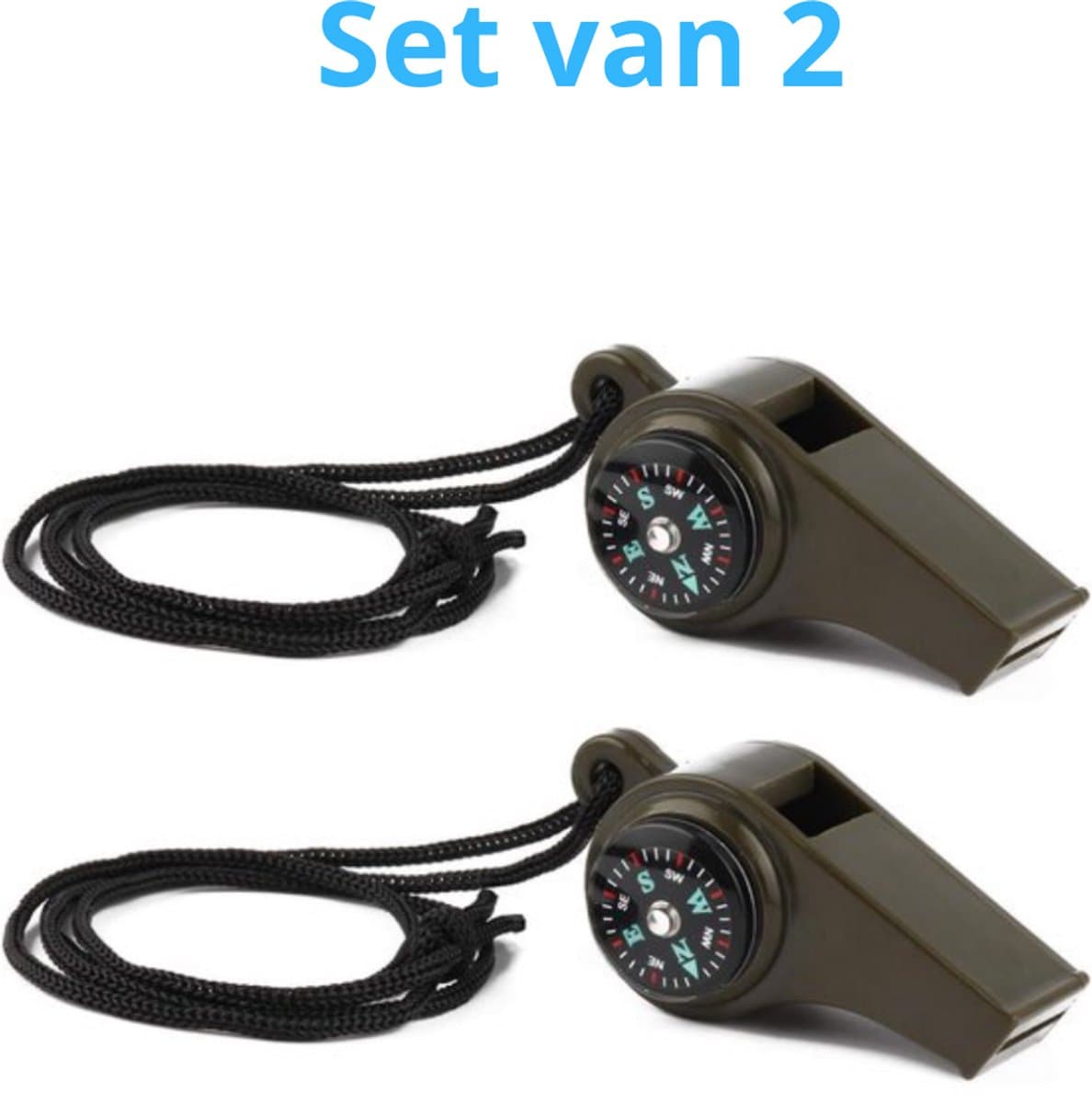 Set van 2 stuks 3 in 1 Noodoverlevingsfluitje - Noodfluit Met Kompas & Thermometer - Outdoor Survival - Lichtgewicht, compact en veelzijdig