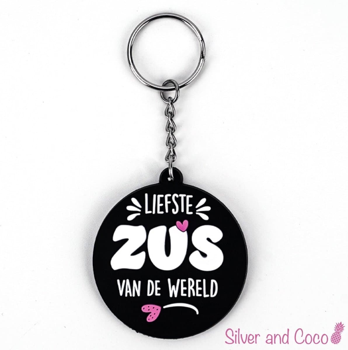 SilverAndCoco® - Verjaardag Cadeautje / 2D Sleutelhanger Auto Huis / Sinterklaas Schoen Cadeau Key Chain / Sleutel Ring Sleutels - Sister / Liefste Zus