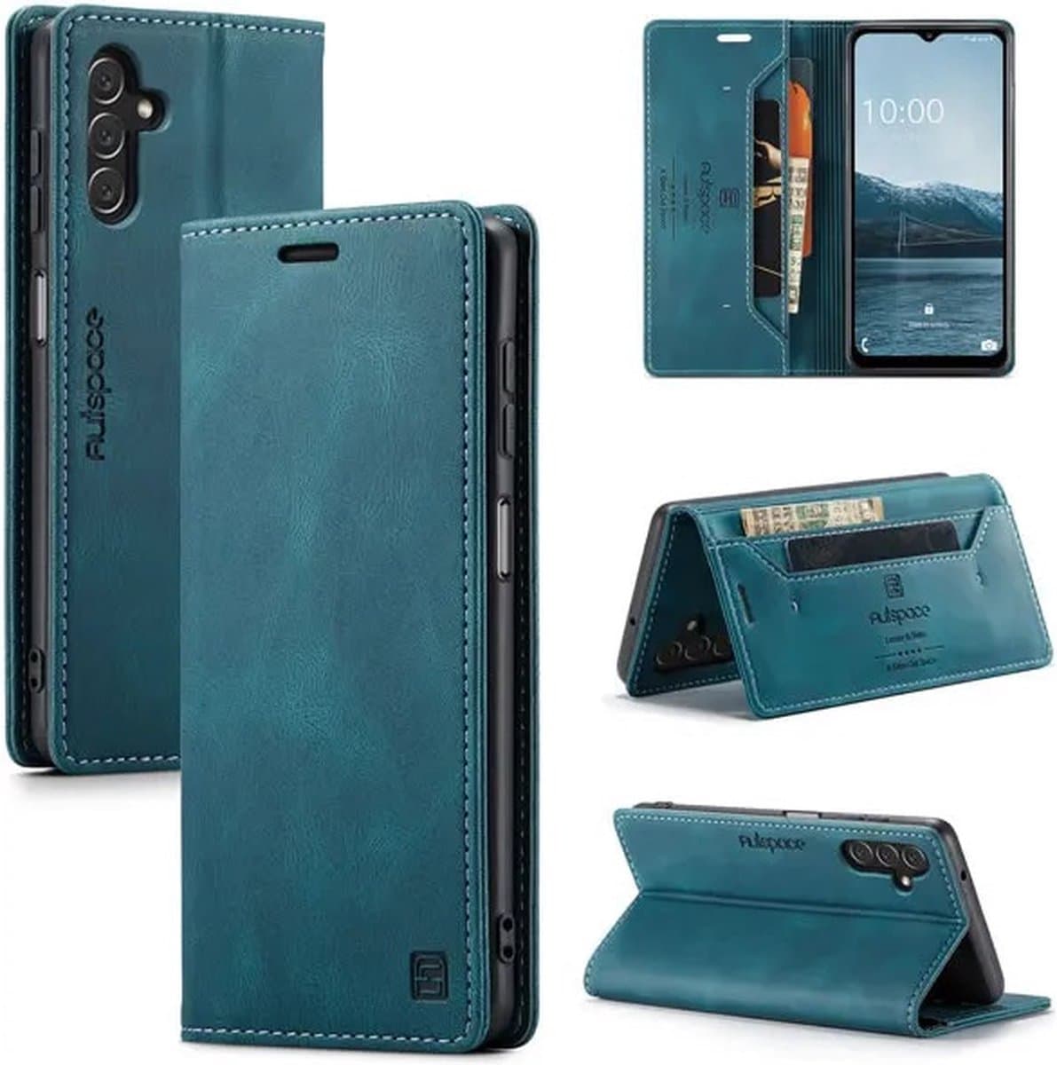 Luxe Flip Case met RFID Bescherming Kaarthouder en Magneetsluiting voor Galaxy A34 (5G) _ Blauw