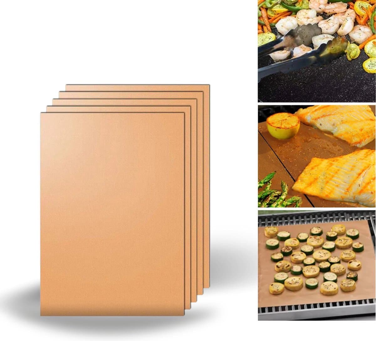 BBQ Grillmat - Grillmat Barbeque - GRATIS 5 BBQ gerechten in de mail! - Non-stick Grillmat - Koper - Barbeque Accessoires - Barbeque Grill Matje - Herbruikbaar - Oven Bakmat - Anti-aanbak - 5 Stuks