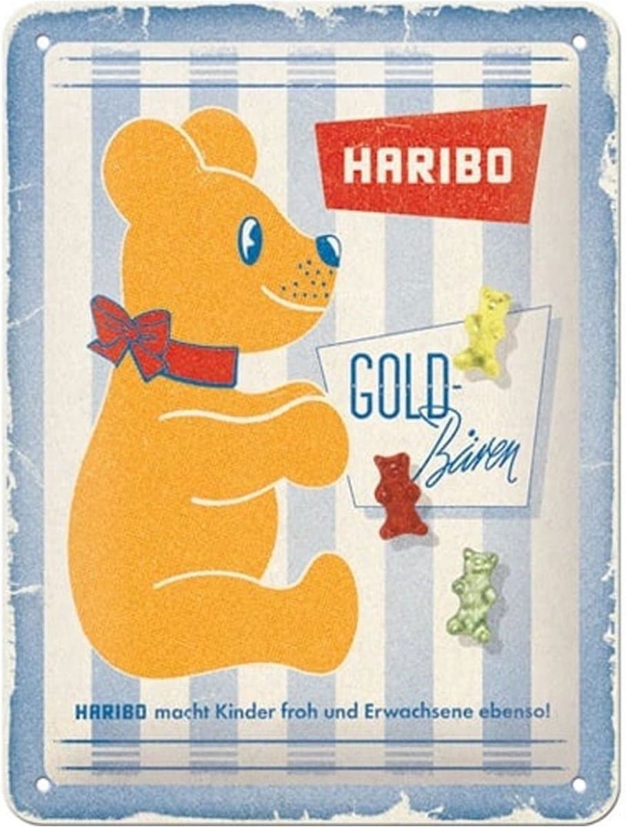 Metaal Bord 15 x 20cm Haribo - Vintage Goud Beer