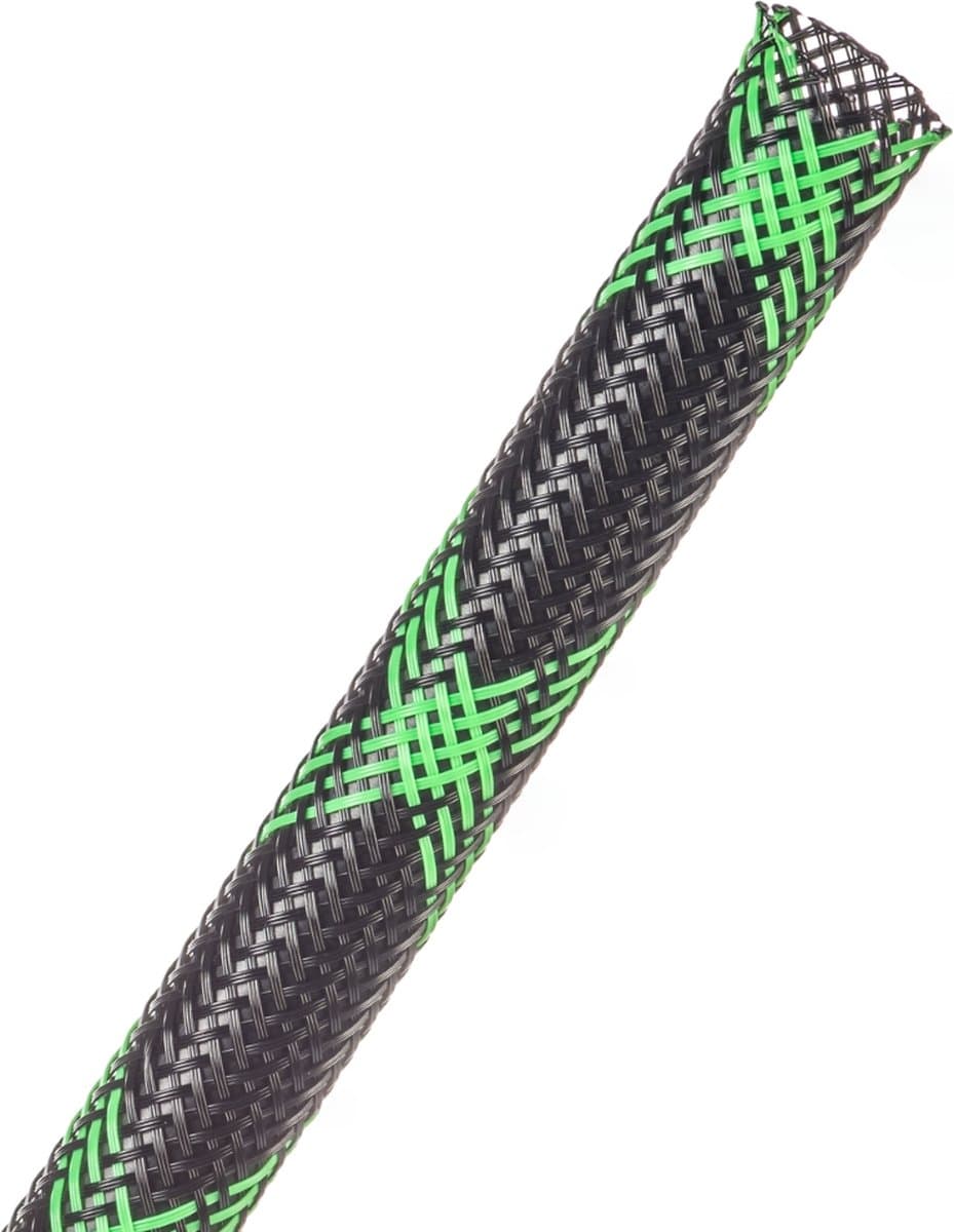 Techflex-PTN0.50NGS/15-Kabelsok-Kabelsleeve-Kabelbeschermer-Kabel Management–Kabelkous-Kabelmantel - Maat: 6,4 mm – 19,1 mm-Kleur: Black/neon-green spyder-Lengte: 15 meter