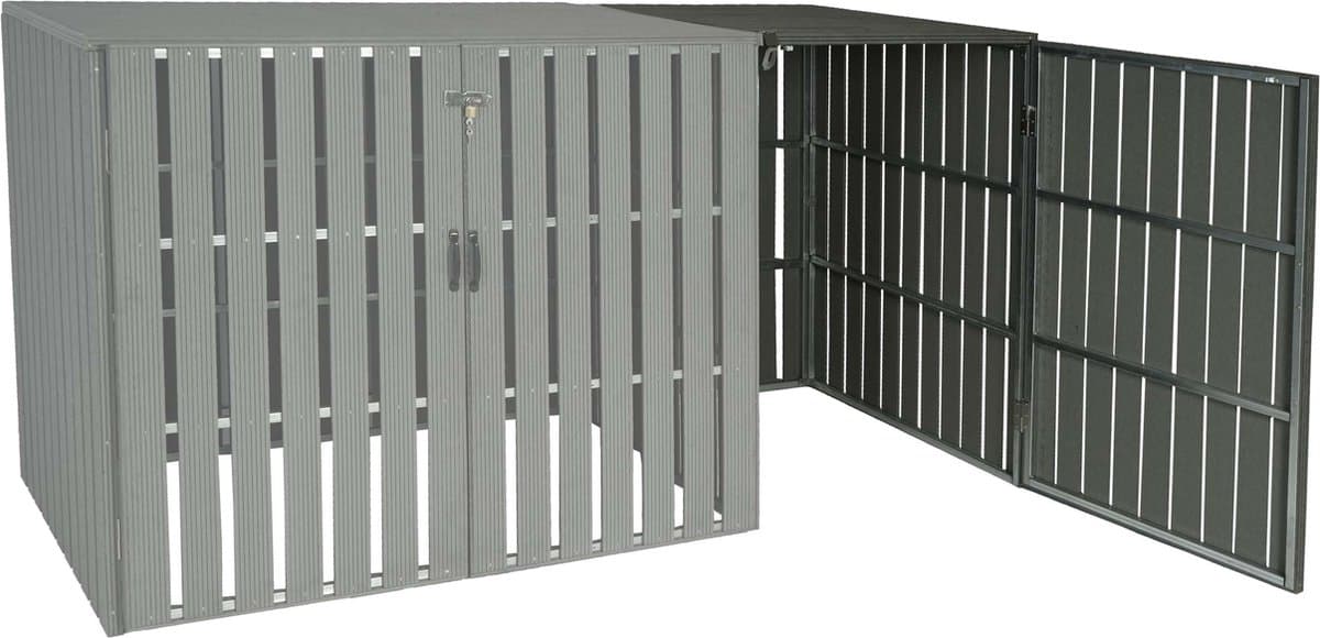 XL 1/2 WPC afvalbak deksel uitbreiding MCW-J28, afvalbak box, metaal hout look ~ grijs