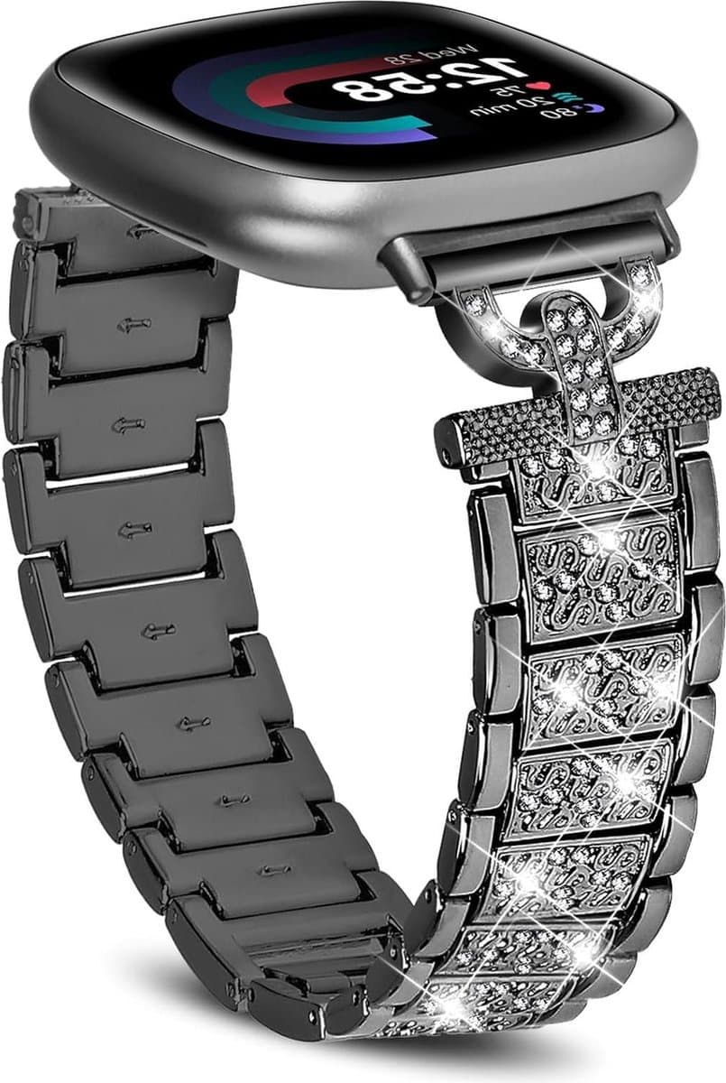 Bling diamant armband voor dames - roestvrij stalen reservearmband voor Fitbit Versa 4/Versa 3/Sense 2/Sense
