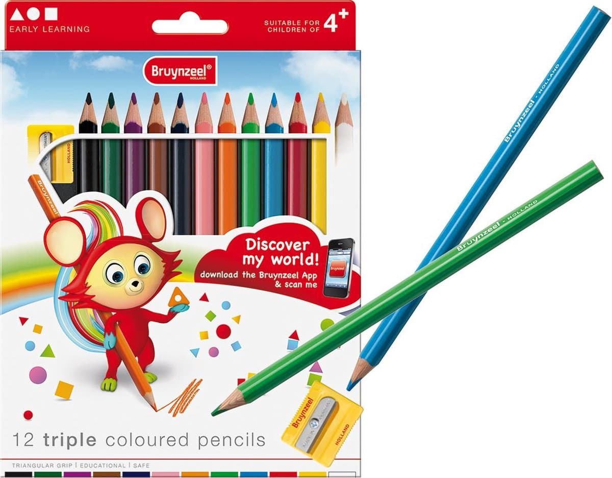 Bruynzeel Inspiring Young 12 driekantige kleurpotloden met slijper