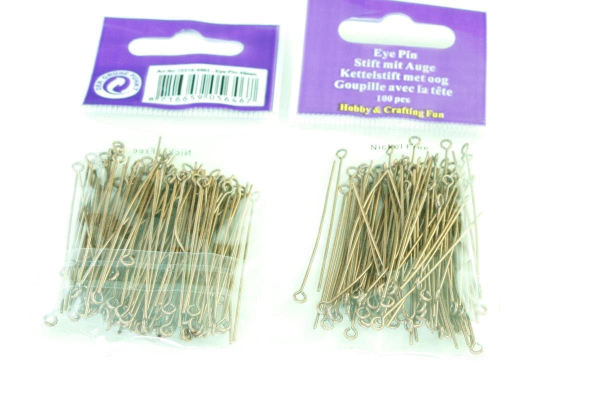 2x100 stuks, Kettelstiften Met Oog, Antiek Koper, 45mm (totaal dus 200 stuks)