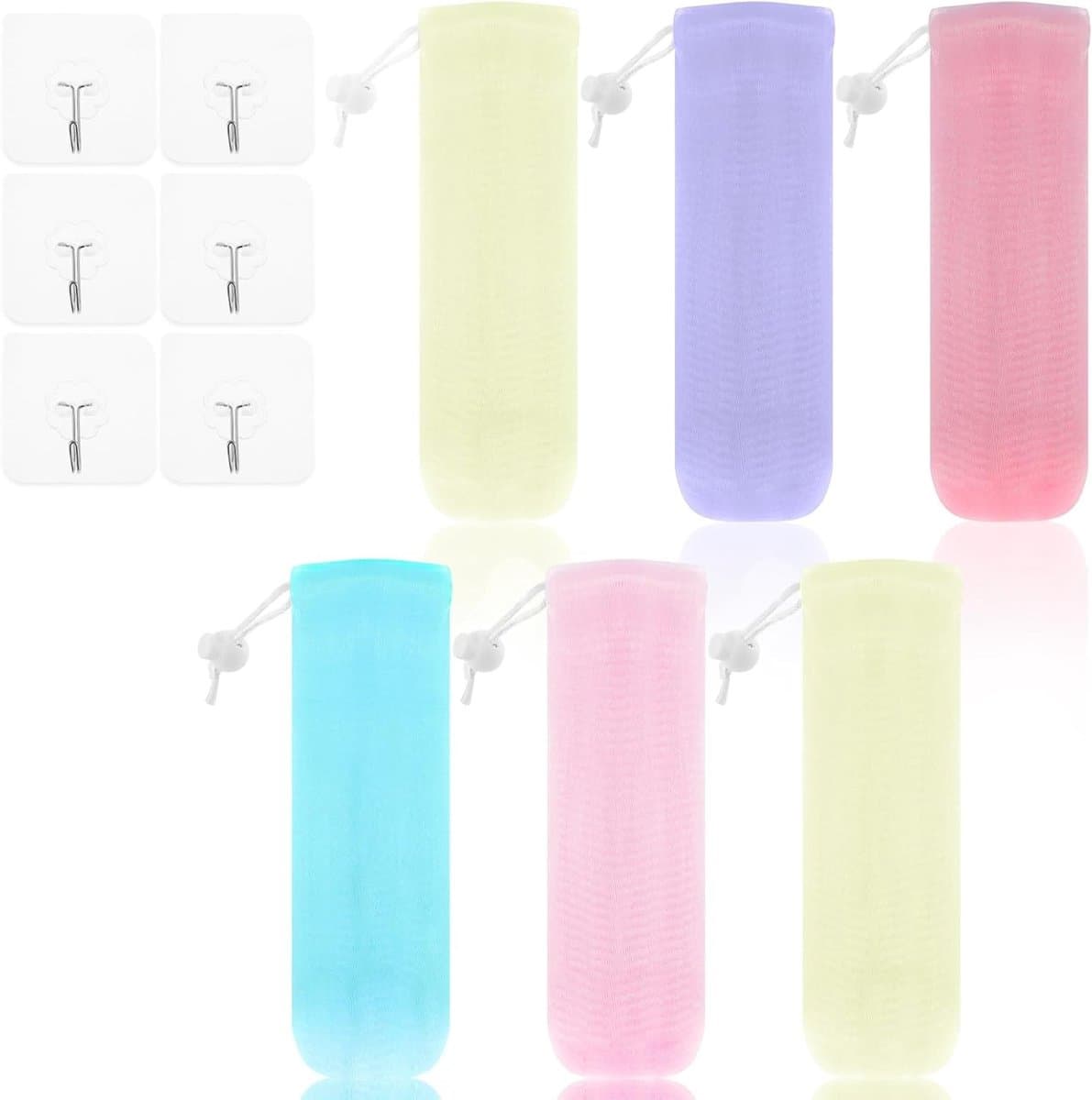 Set van 6 Exfoliërende Zeepzakjes van Mesh, Geschikt voor Douche, Zeep, Shampoo en Douchegel met Haakjes