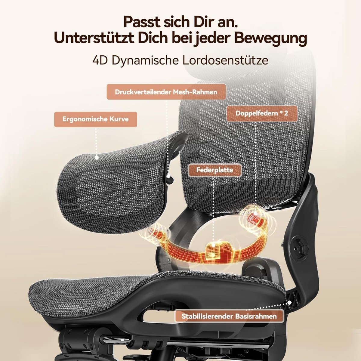 Ergonomische bureaustoel met 4D lendensteun en hoofdsteun – House&Garden B100 Lite draaistoel – zwart mesh, verstelbare rugleuning 90–135°, inklapbare armleuningen – premium gaming & kantoorstoel 150 kg