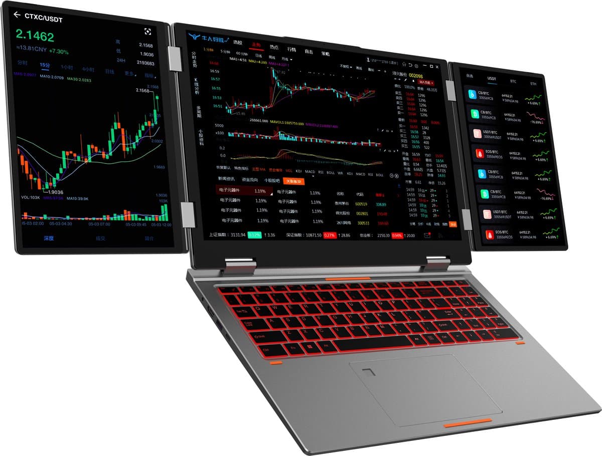 16" + 10.5" + 10.5" Triple-Screen Laptop, Intel Core i7-1260P, 32GB DDR4, 1TB SSD, Iris Xe Graphics, Vingerafdruk & Gezichtsherkenning, WiFi 6, BT 5.2, Windows 11