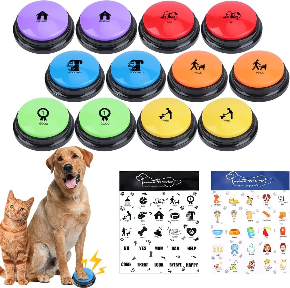 Set van 10 Opneembare Loopse Knoppen voor Honden – Interactief Communicatie Speelgoed