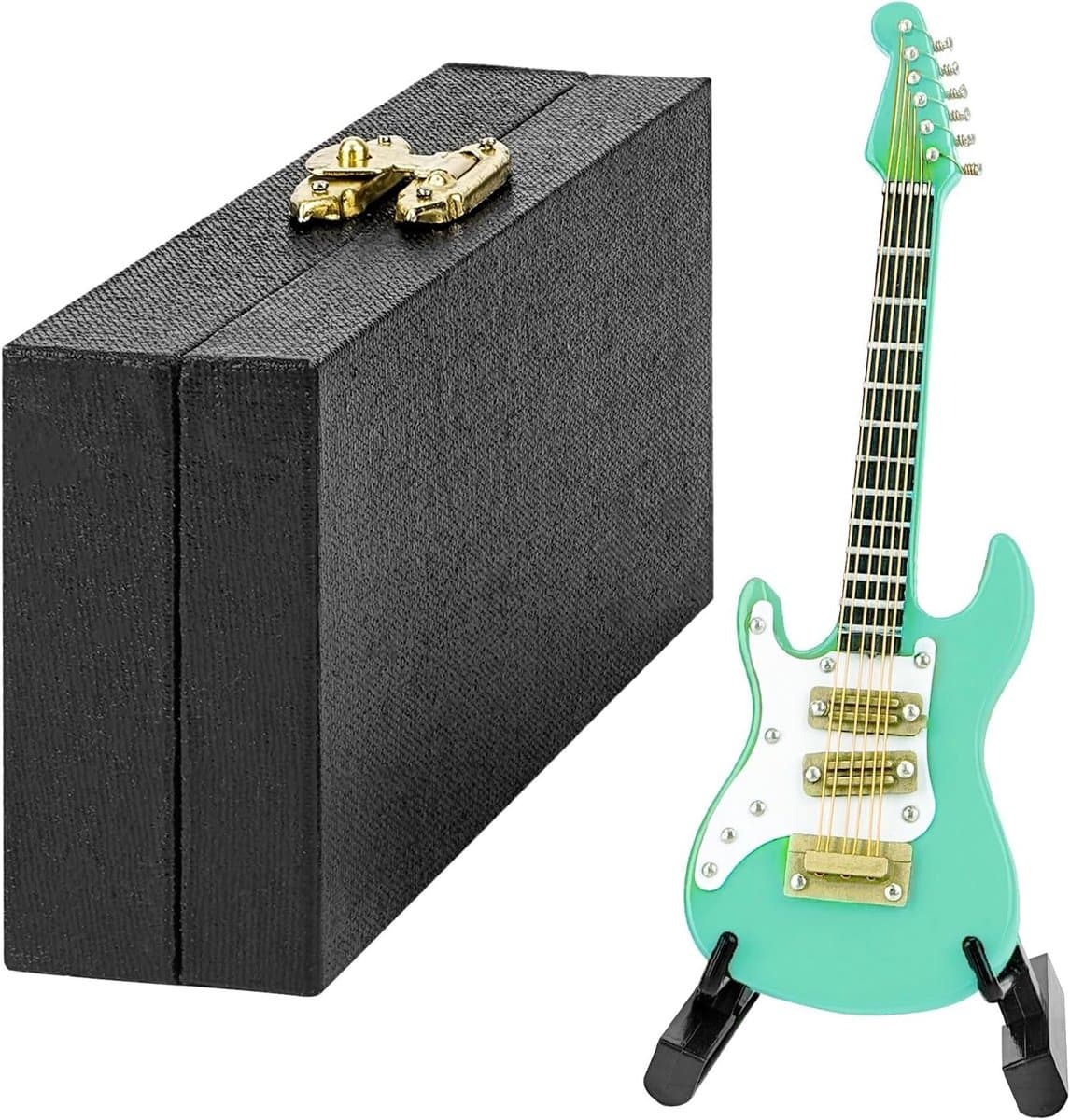 Miniatuur Elektrische Gitaar met Stand en Tas, 10 cm, 6 Snaren, Perfecte Decoratie voor Muziekstudio en Cadeau voor Gitaarliefhebbers