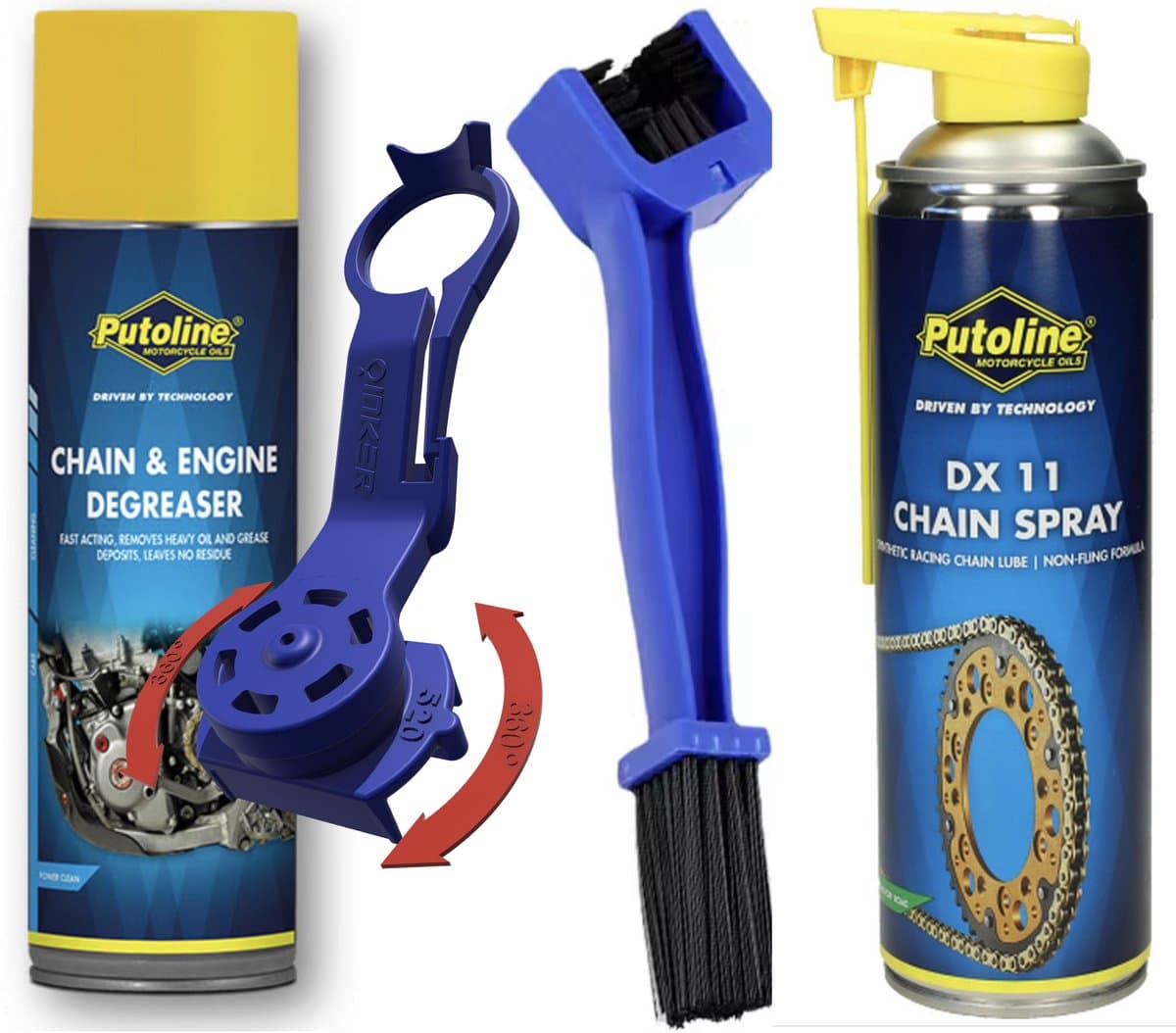 Oinker 525 Motor Kettingonderhoud Set – Kettingreiniger + Kettingspray + 3-Zijdige Kettingborstel – Complete Ketting Verzorgingskit voor Motorfiets