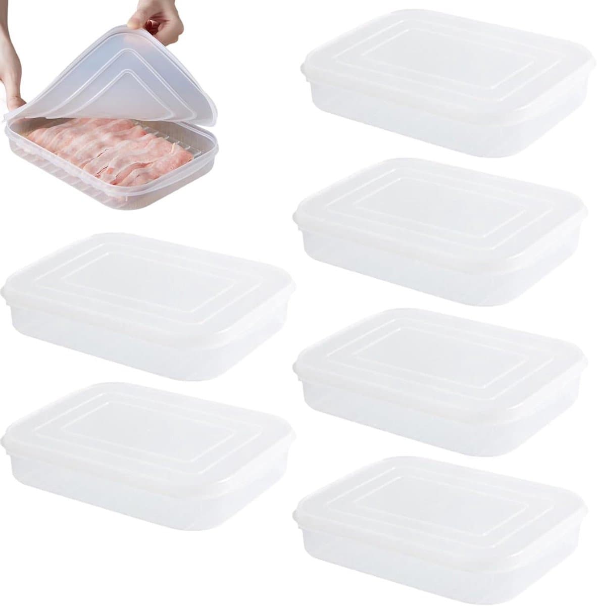 Vleeswaren Container - Koelkast Bakjes - Voedsel Bewaren - Stapelbaar Ontwerp - 6 Stuks - Transparant
