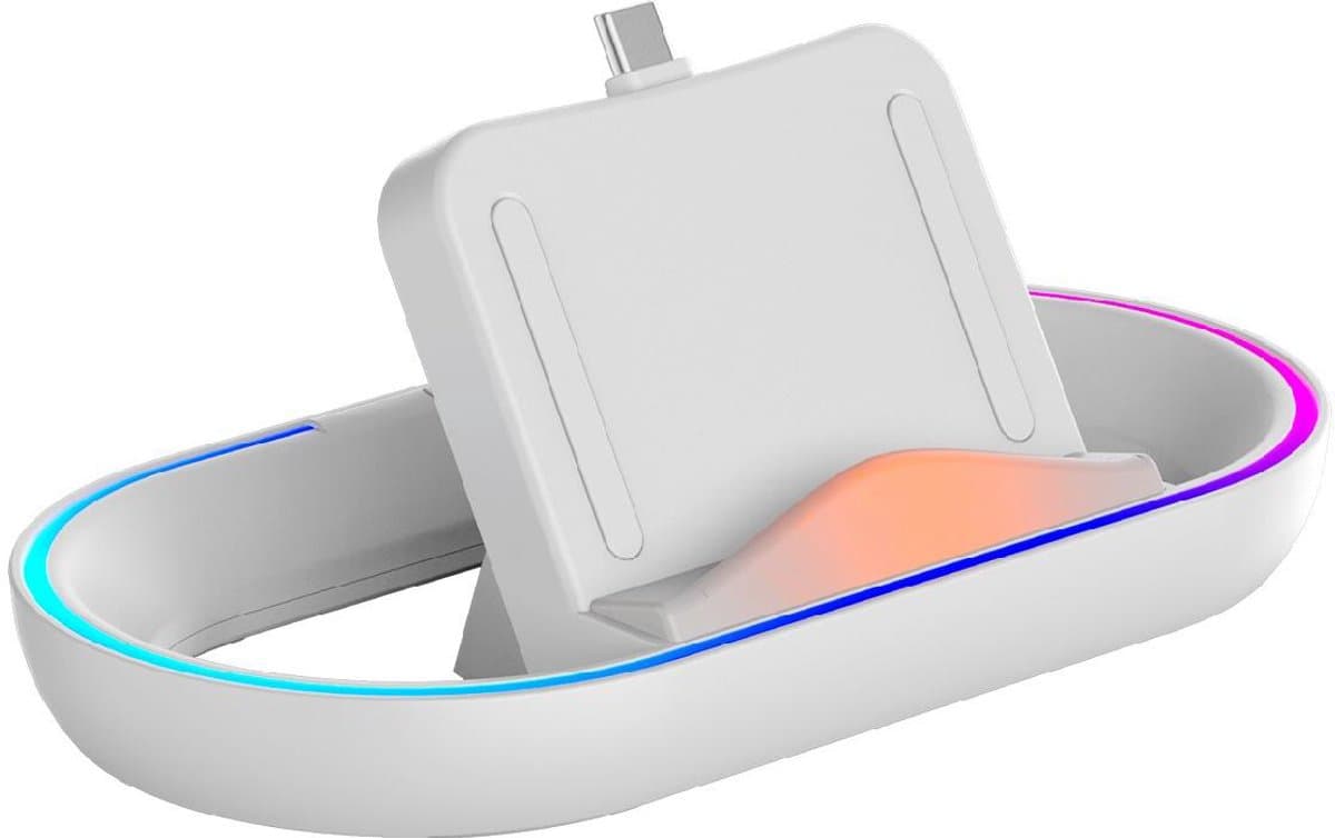 YOZHIQU Oplaadstation met 14 RGB Lichteffecten - Geschikt voor PS5 Portal Charging Dock - Oplader Standaard - Achterzijde Knop voor Licht Aan/Uit & Moduswissel - Geschikt voor Playstation Portal - Kunststof - 16x8.5x6.5cm