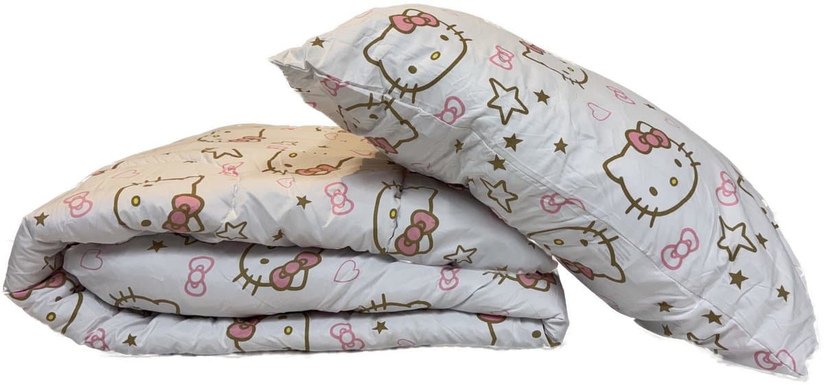 2-1 Kids Dekbed zonder overtrek Dekbed - 140 x 200 + 1 kussensloop 60x70 – Hello-Kitty- wit/goud