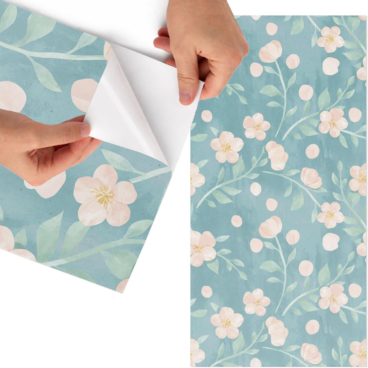 Tulup Meubelfolie - Bloemenmotief Plakfolie Meubels - 75x150 cm - Turkoois Meubelfolie - Plakfolie Meubels - Waterverf Meubelfolie - Decoratiefolie Zelfklevend - Slaapkamer decoratie - Bloemen en planten