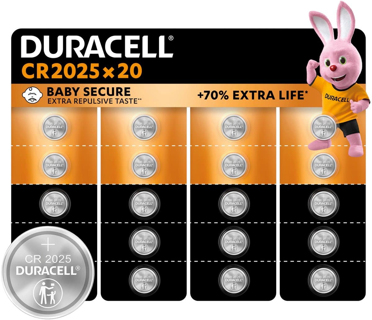 Duracell 2025 Lithium-knoopcelbatterijen - 3V, CR2025 - 20 stuks