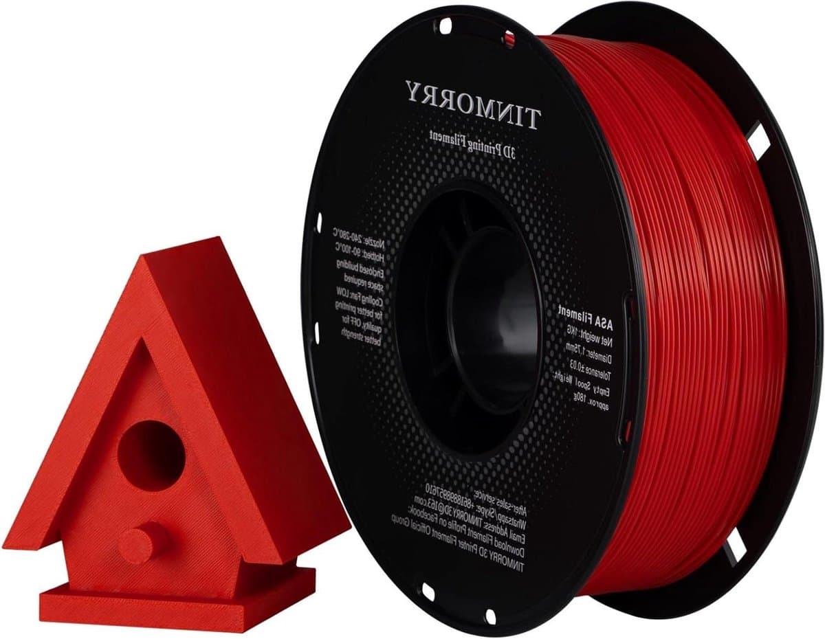 3D Printer Filament - ASA Materiaal - Functionele Onderdelen - Hoge UV Hittebestendigheid - 1.75 mm Diameter - Rood