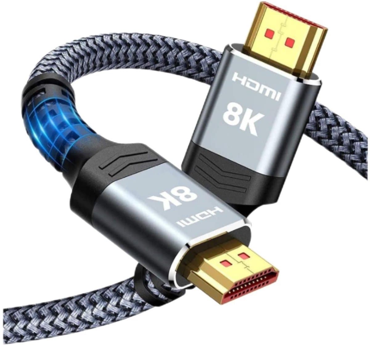 HDMI 2.1, achterwaarts compatibel met 2.0/1.4 – Bandbreedte: 48 Gbps (4 kanalen van 12 Gbps) – Maximale resolutie / beeldsnelheid: 8K bij 60 Hz (7680 × 4320) – 4K bij 120 Hz/240 Hz – 2K bij 144 Hz – 1080p bij 240 Hz – 1 meter kabel