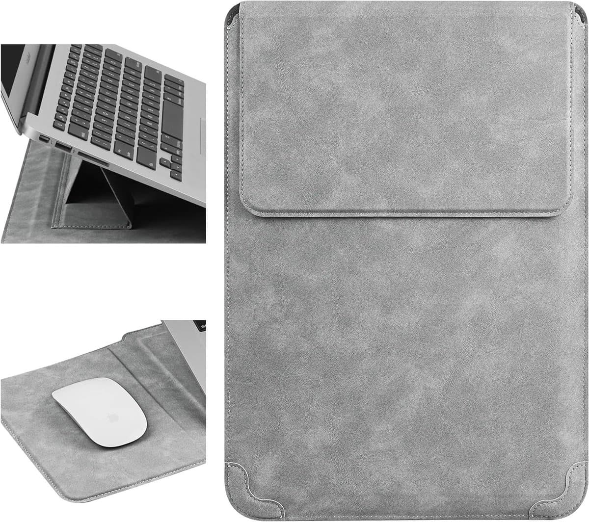 Laptop Sleeve 14 Inch met Standfunctie - Geschikt voor MacBook Pro, ASUS, HP en Acer - Lichtgrijs, Bescherming en Draagbaarheid voor 13.3-14'' Laptops