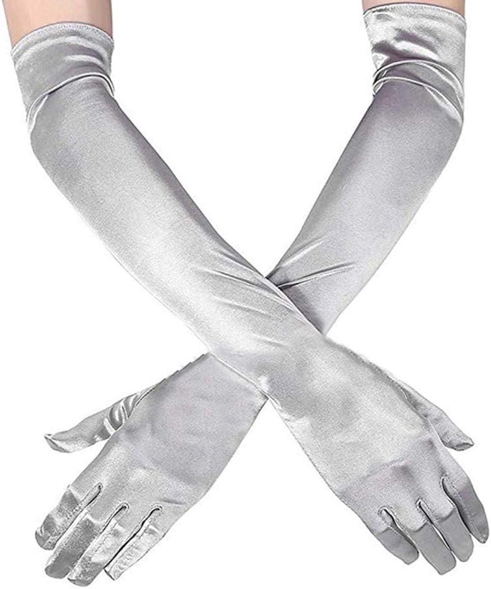 Lange Dameshandschoenen - Avondhandschoenen Feestelijk - Chique Gelegenheden - Stijlvol Design - 52 cm Lengte - Zilverkleurig