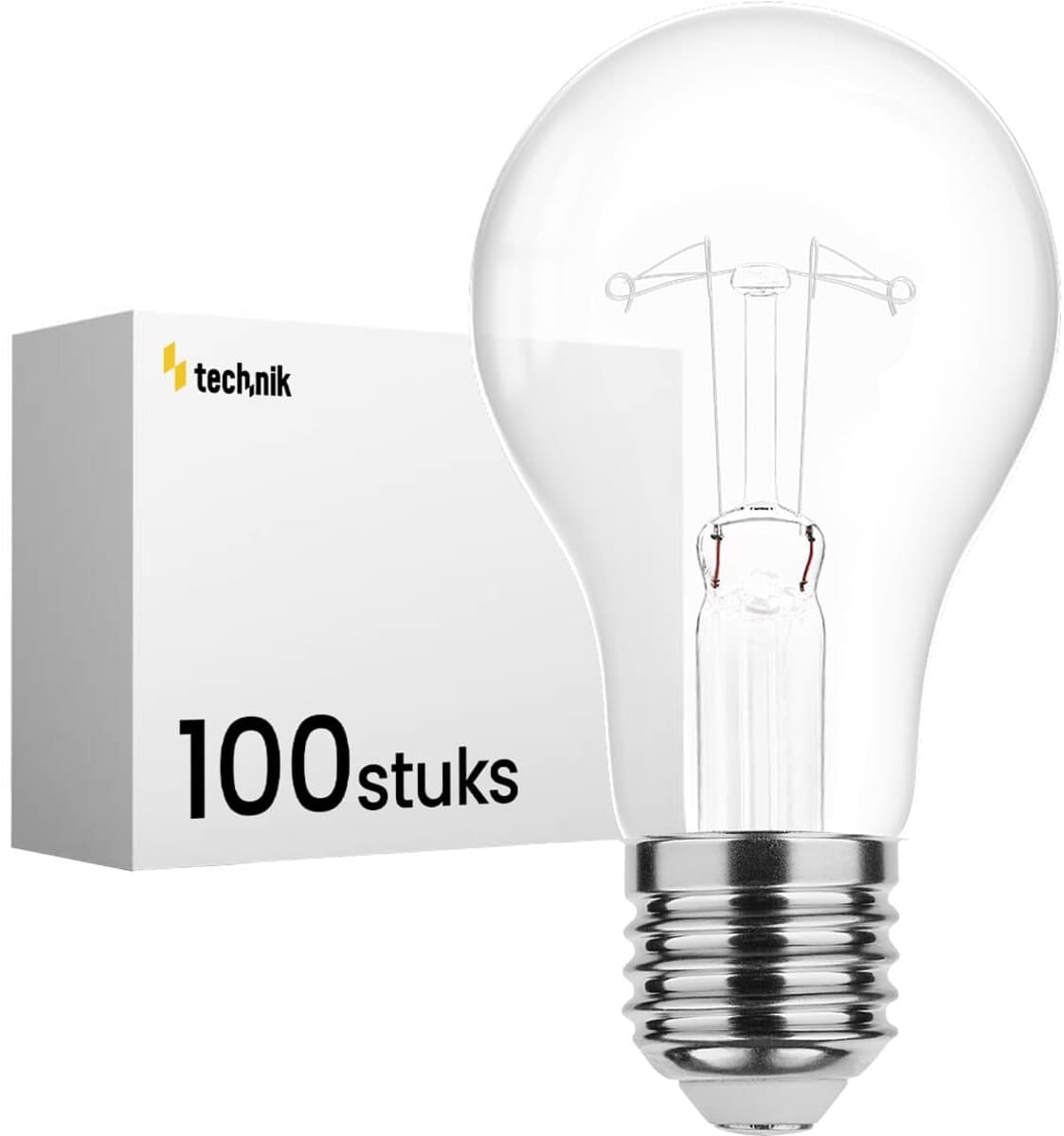 Technik E27 Wolfraam-Gloeilamp Dimbaar 200W - 2700K - Warm Wit - Gloeilamp Globe A70 - 100 stuks