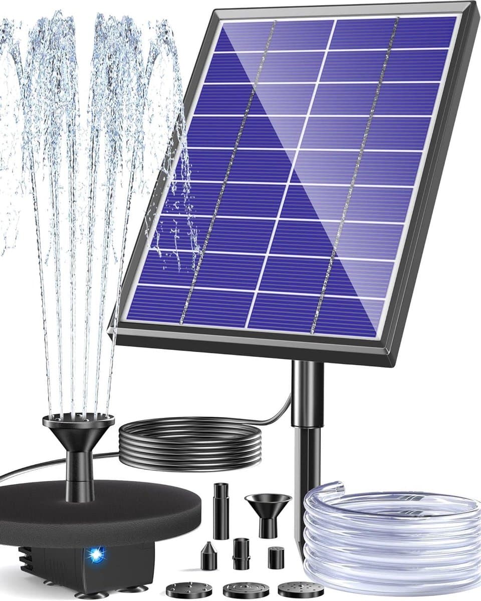 Zonne waterpomp - Fontein pomp - Vogelbad decoratie - 6 Sproeiers - 6 Watt - Zwart