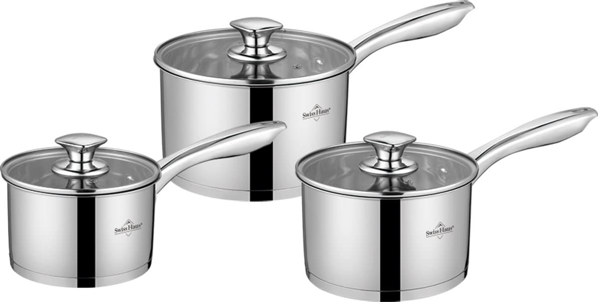 Swiss Haus® EC1006 6-delige RVS Steelpannenset Inductie – PFAS Vrij Saucepan Set – Ovenbestendig tot 260°C – Cool Touch Handgrepen – Inclusief Deksel – Steelpannen Set - RVS