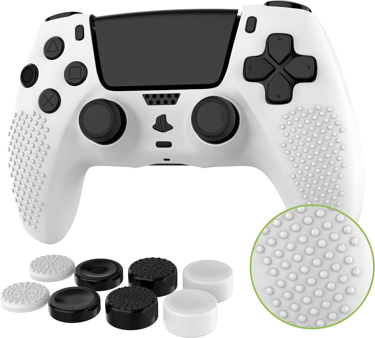 oCreon Siliconen Hoes voor PS5 Controller - Inclusief 8 Thumbsticks - DualSense Skin Wit