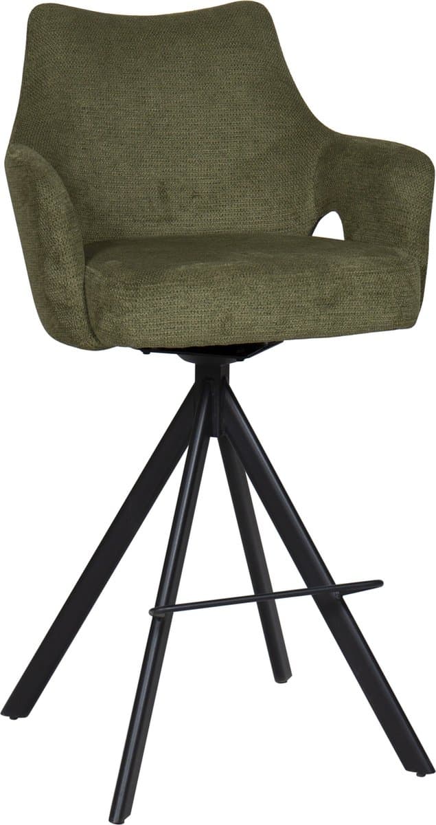 BukkitBow - Luxe Moderne Barkruk - Draaibare Zitting - met Voetensteun - Aragon Stof - met Metalen Onderstel - Groen