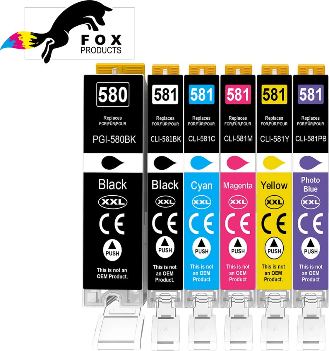 FoxProducts® 6x 580 581 PGI-580XXL / CLI-581XXL + photoblue, inktcartridge geschikt voor Canon 580xl / 581xl 6pack - Canon PIXMA - TS8150 - TS8151 - TS8152 - TS8250 - TS8251 - TS8252 - TS8350 - TS8351 -TS8352 -TS9100 - TS9150 - TS9155.