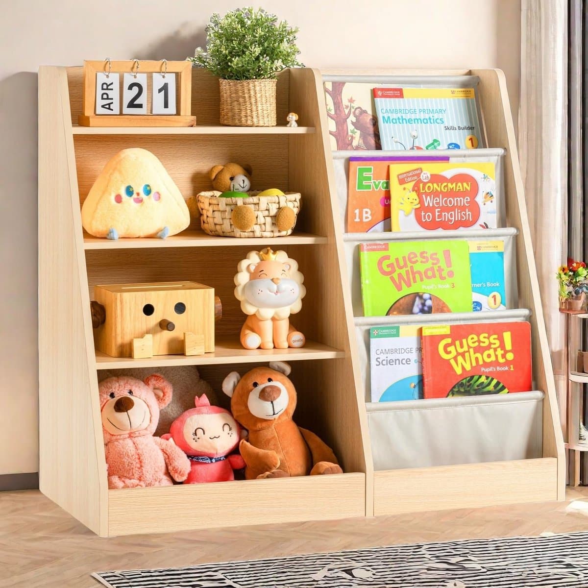 Houten Kinder Boekenplank met 4 Lagen voor Baby en Peuter Opslag