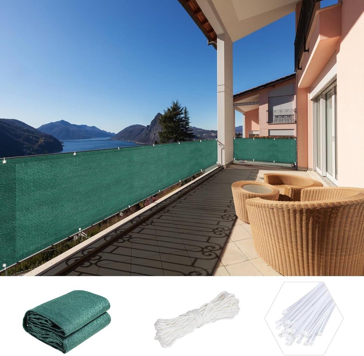 Balkonscherm HDPE 60x250 cm Zijscherm voor Privacy en Zonwering Tuin en Terras