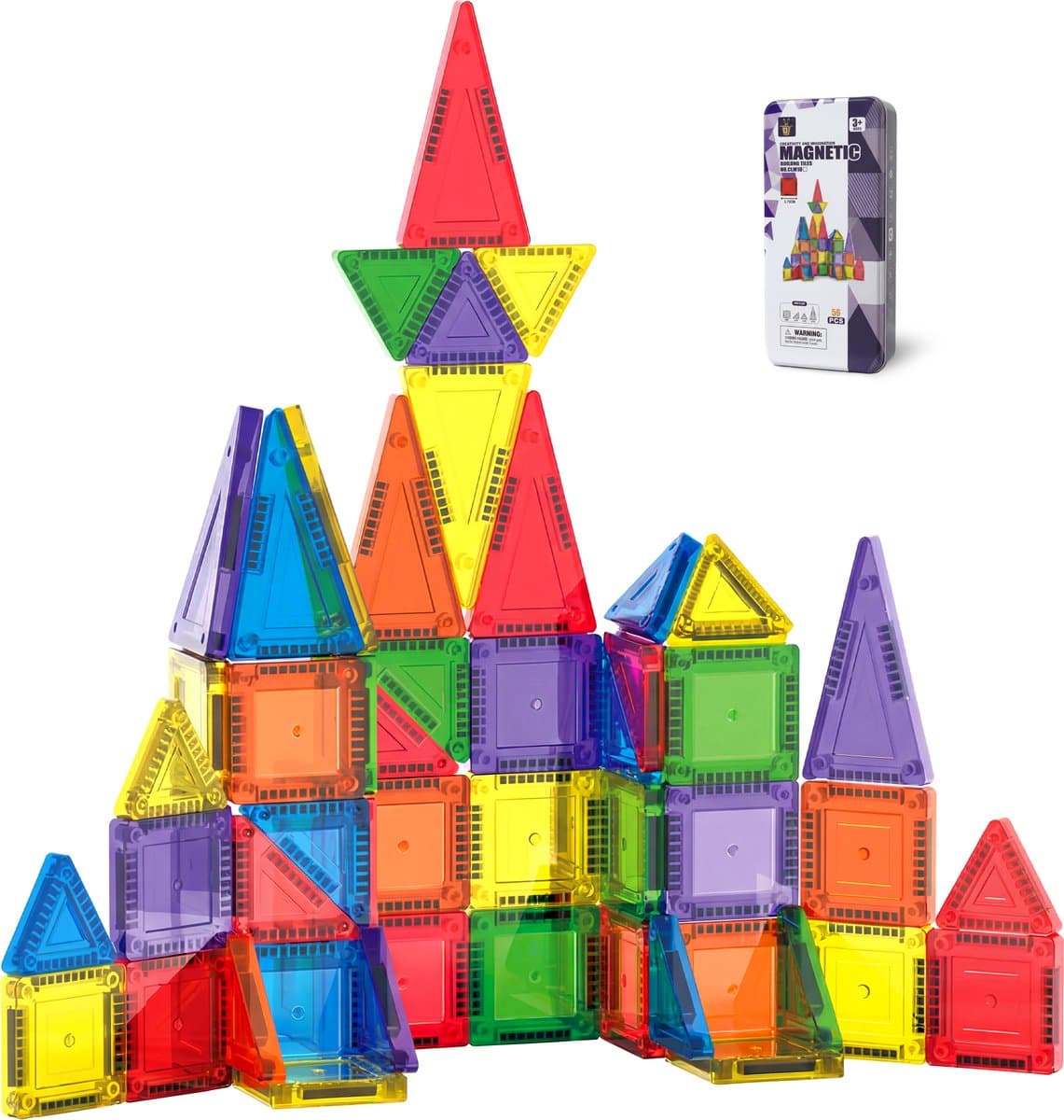 BLU Magnetic Tiles Travel Set - Magnetische Tegels Reisset - 56 stuks - Reisspeelgoed - Speelgoed voor in de Auto - Travel Set Magnetisch Speelgoed - Montessori Bouwstenen - Educatieve Magnetic Tiles - Cadeau Kinderen vanaf 3 jaar