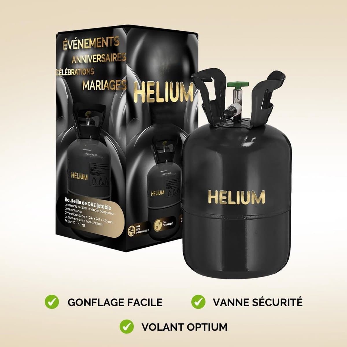 Aura® Heliumtanks - Heliumgasfles - Helium - voor 20 Ballonnen - Zwart - 25cm x 25cm x 43cm