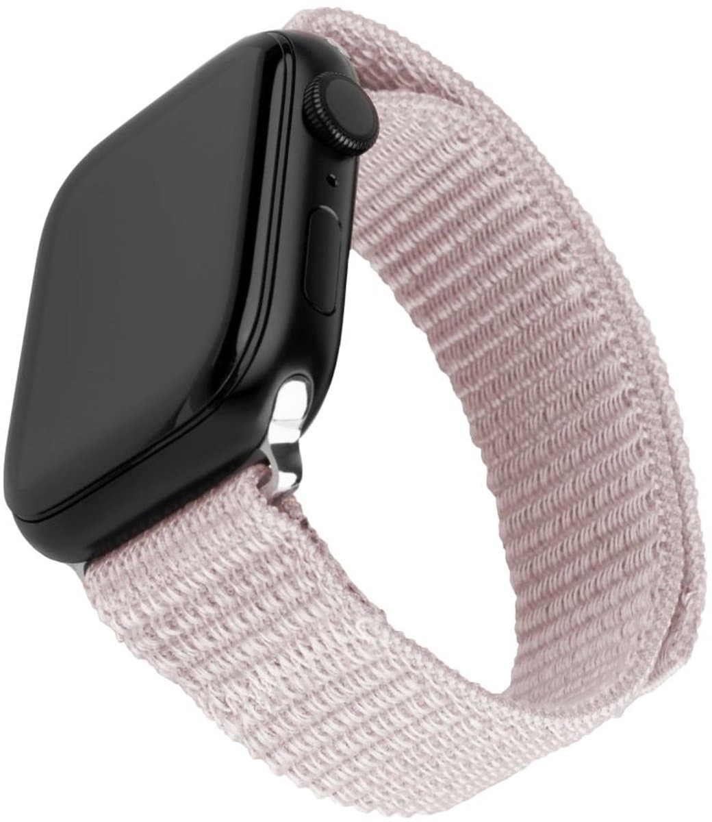 FIXED Nylon Sport Band voor Apple Watch 42/44/45/46mm – Ademend Nylon – Klittenbandsluiting – Rosé Goud