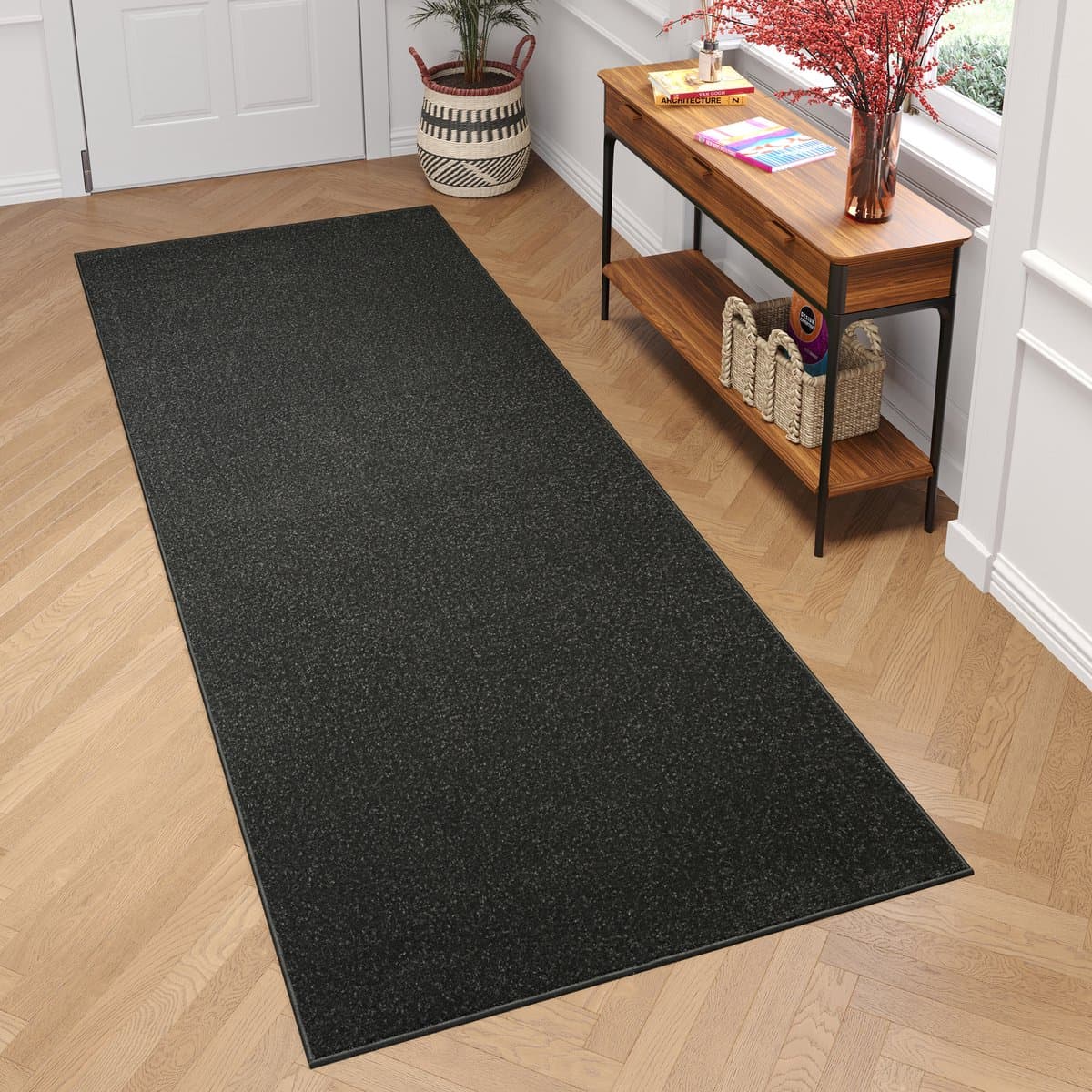 Tapiso Mono Loper Kleed Grijs Effen Gang Laagppolig Vloerkleed Maat- 90x500