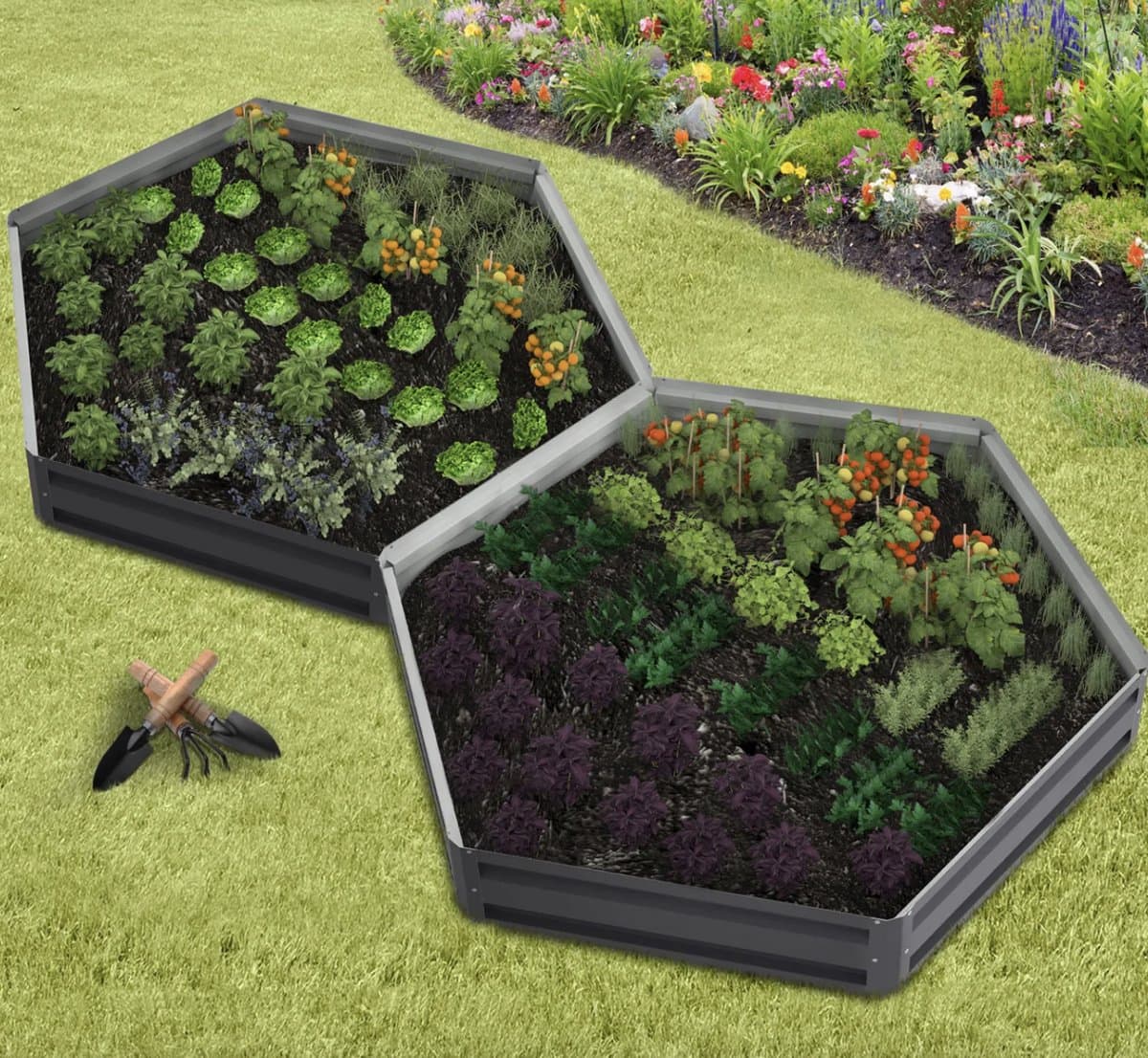 Zeshoekige moestuinbak 120 cm antracietgrijs: set van 2 – hoogwaardige kwaliteit – duurzaam materiaal – stijlvol ontwerp – geschikt voor dagelijks gebruik – moderne uitstraling – comfort en functi