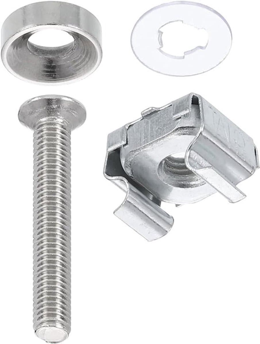 Monteermoer Kooi M5 X 35 mm, 20 Stuks Koolstofstaal Rackschroeven Vierkante Zink Kooimoeren Voor Montage Kast Server Planken Routers Audio-console, Zilver