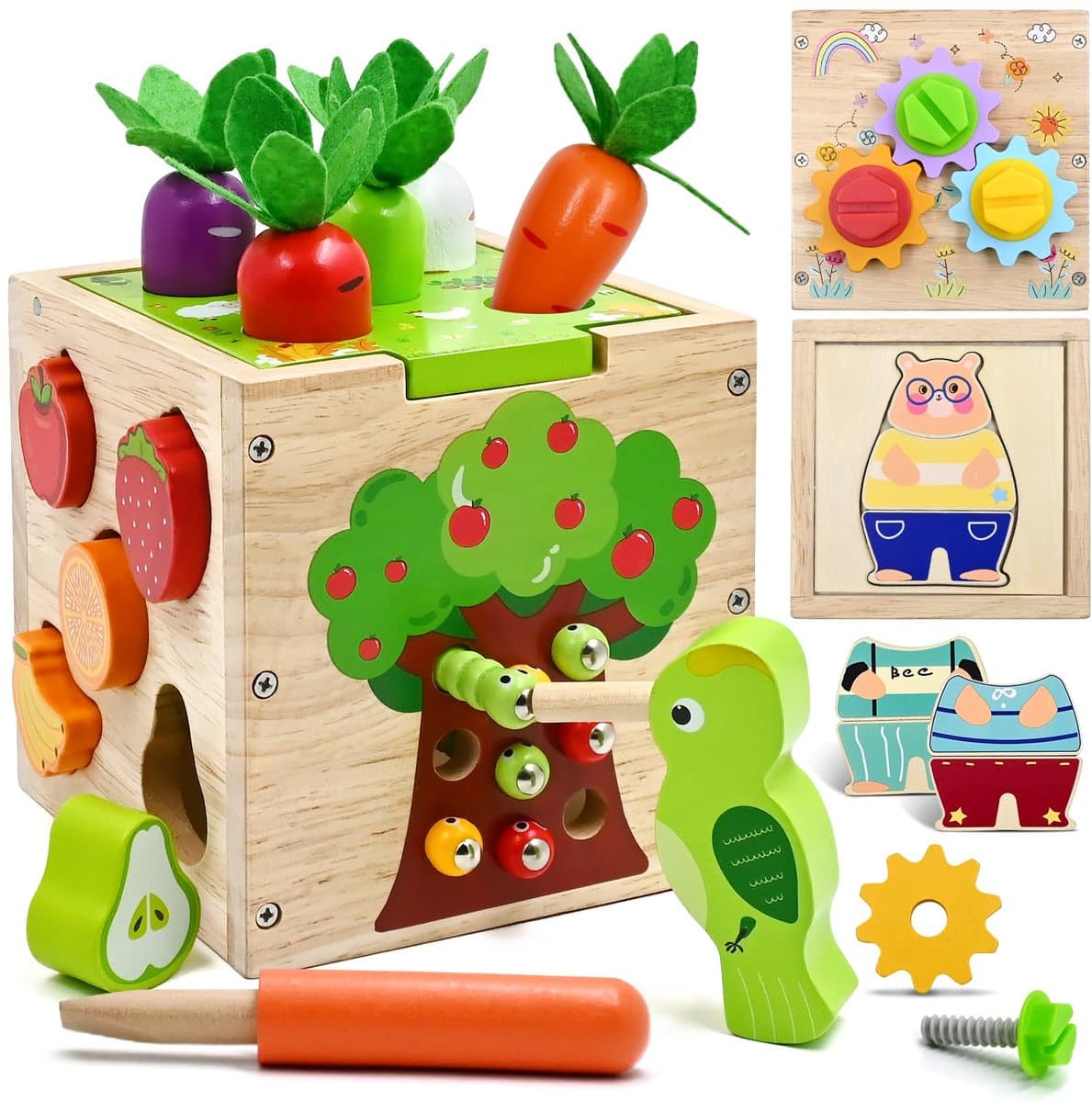 49-delige Montessori educatieve speelgoedset - Motorische vaardigheden kubus - 5-in-1 activiteitenkubus - Houten speelgoed voor kinderen - Activiteitencentrum voor baby's vanaf 18 maanden - Verjaardags- en paascadeau