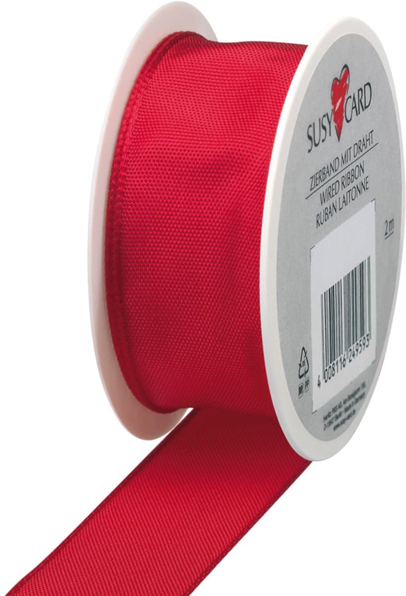 SUSY CARD cadeaulint op spoel rood 25mm x 2m