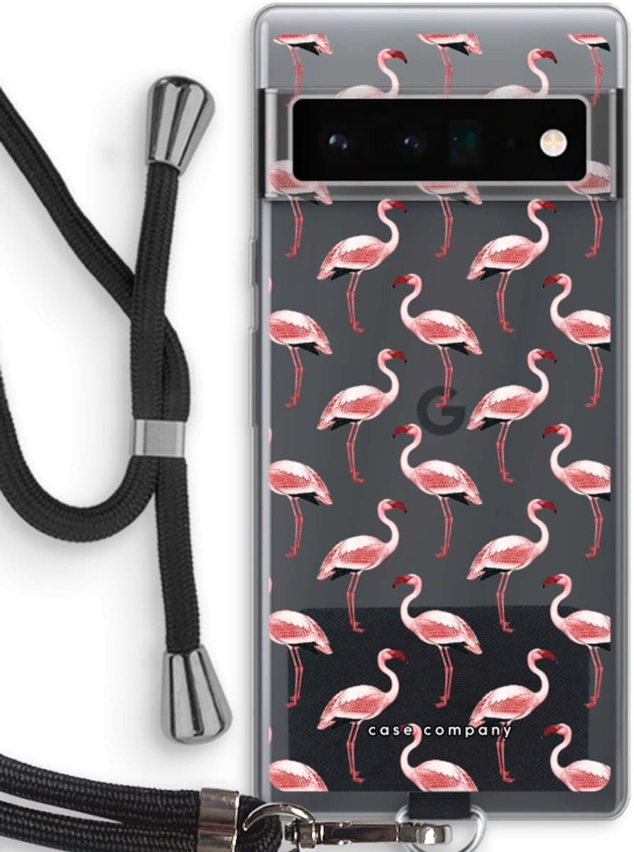 Case Company® - Hoesje met koord geschikt voor Google Pixel 6 Pro hoesje met Koord - Flamingo - Telefoonhoesje met Zwart Koord - Bescherming aan alle Kanten en Over de Schermrand