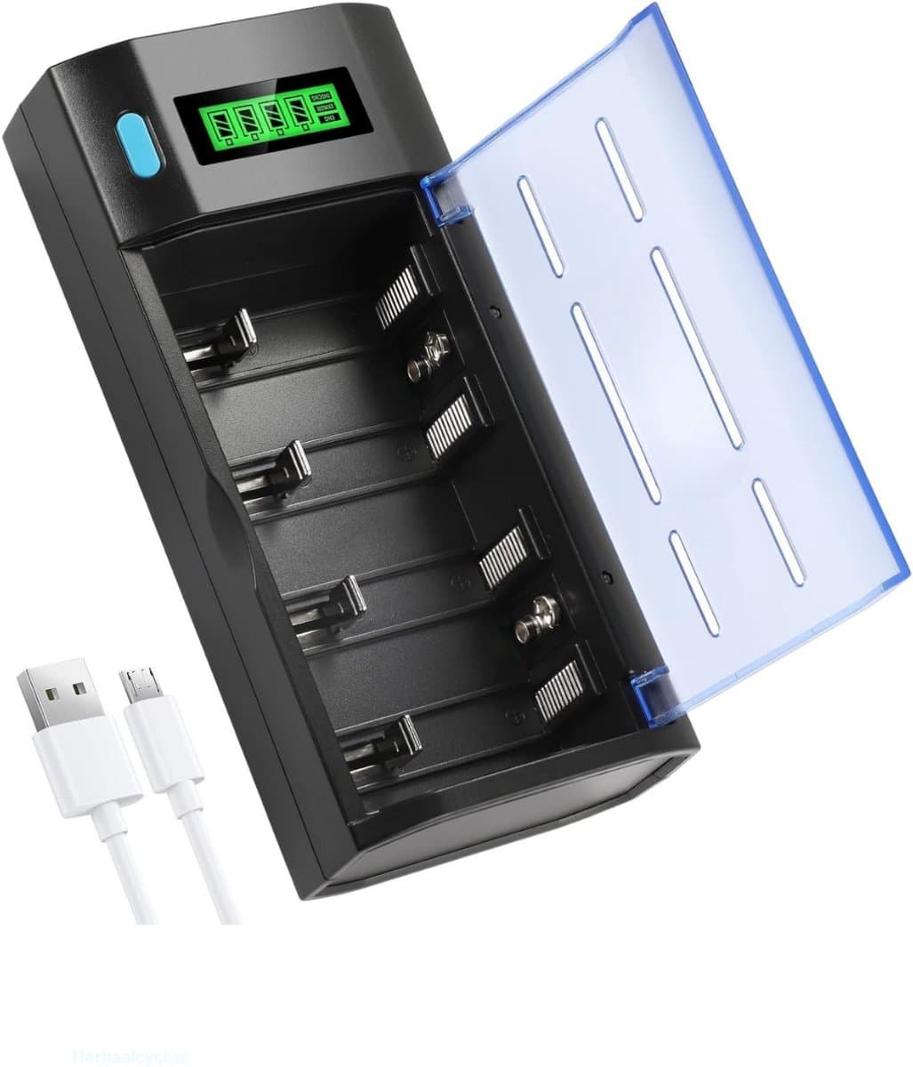 MMM® Batterijlader - Oplaadbare Batterijen aa - Batterij - met Ontlaadfunctie en LCD-Scherm - Snelle AA AAA-Batterijlader